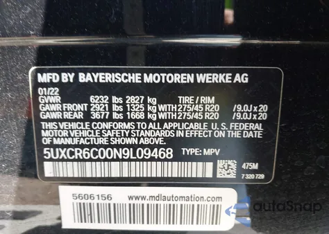 2022 BMW X5 xDrive40I z USA, uszkodzony, nr VIN 5UXCR6C00N9L09468